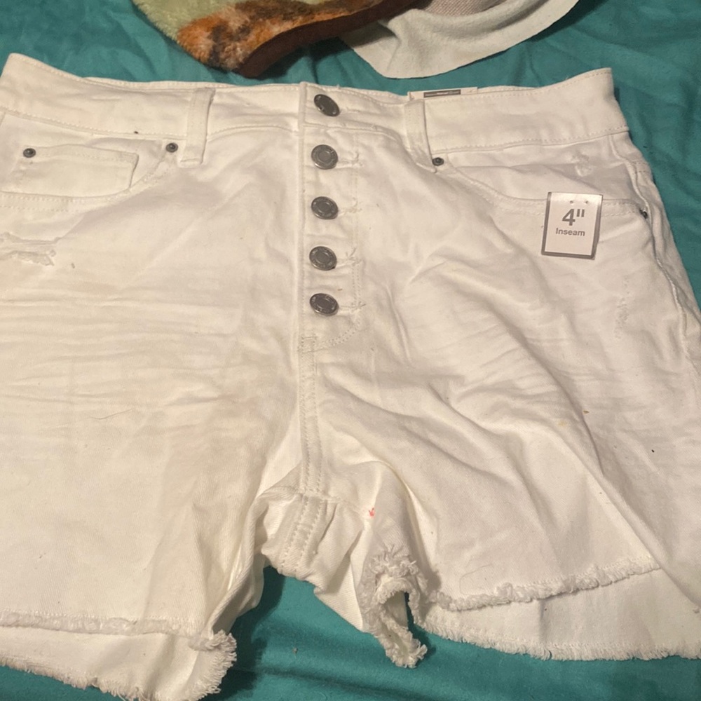 Brand new with tags shorts white button up jean material 4” inseam